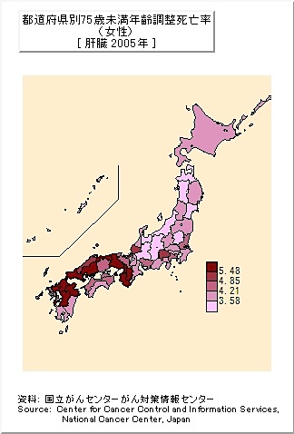 都道府県別75歳未満年齢調整死亡率(男性)